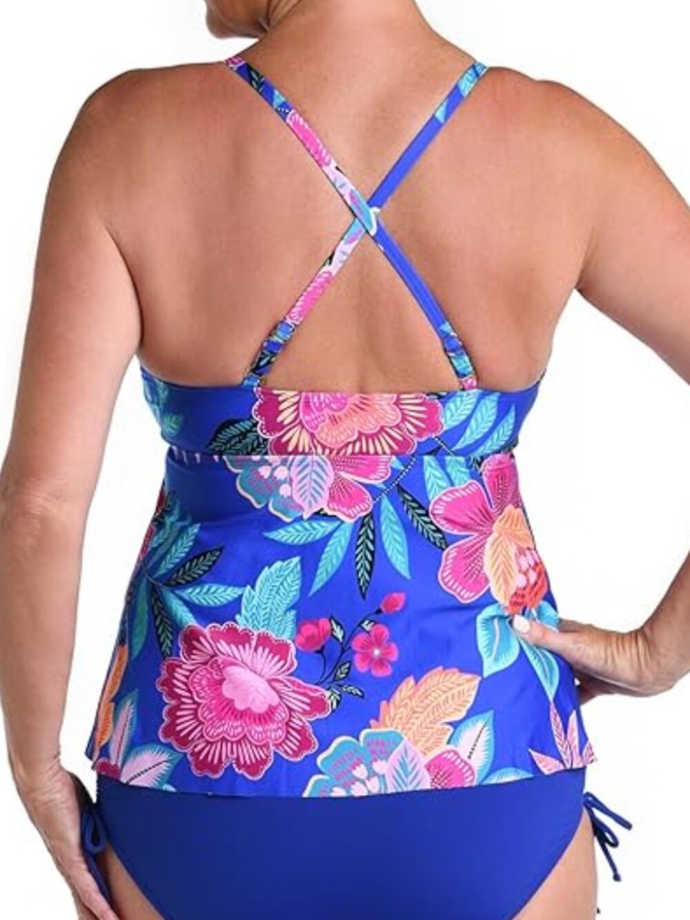 24th & Ocean Swim Tankini Flutter Top Pink/Blue Floral Size XL